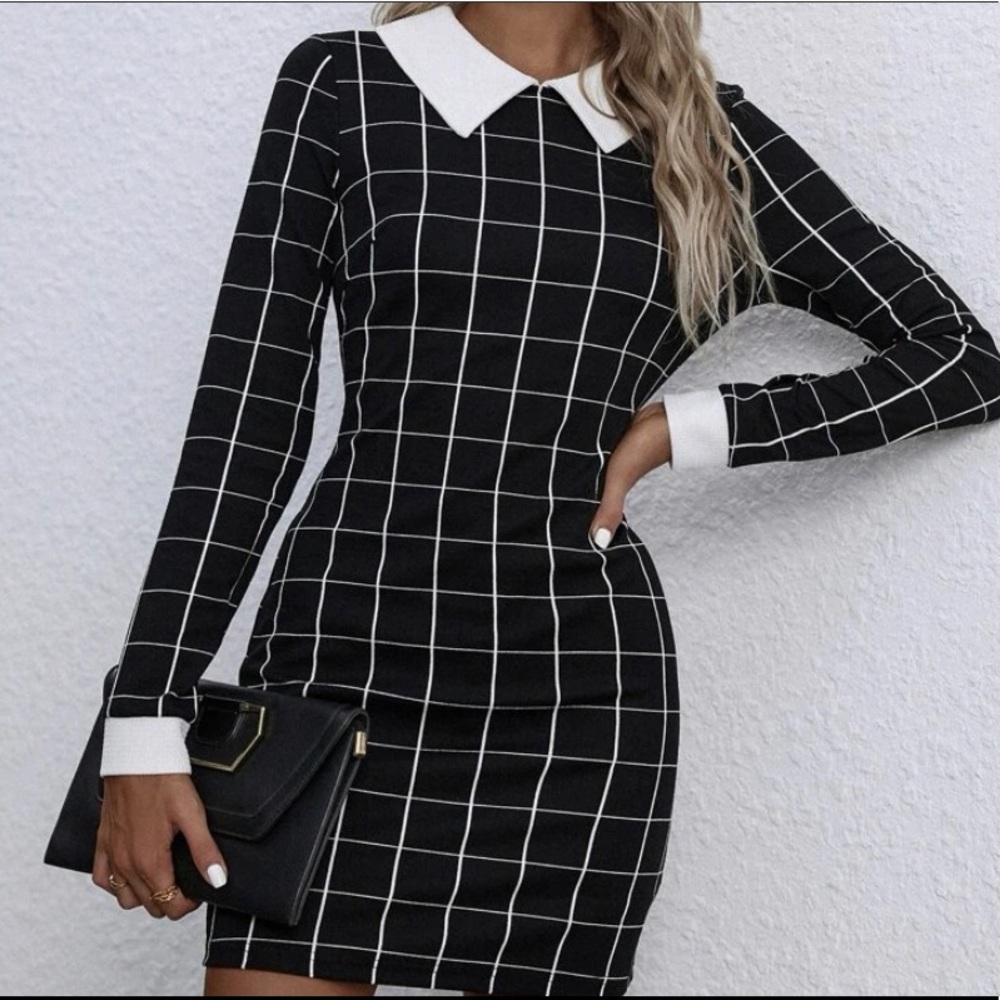 Grid print dress